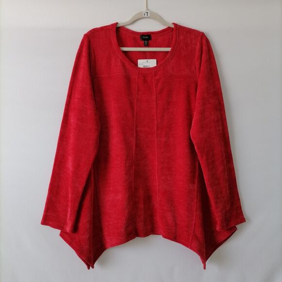Rafaella Womens Ruby Red Long Sleeve Corduroy Asymmetric Hem Blouse Size XL - Picture 1 of 7